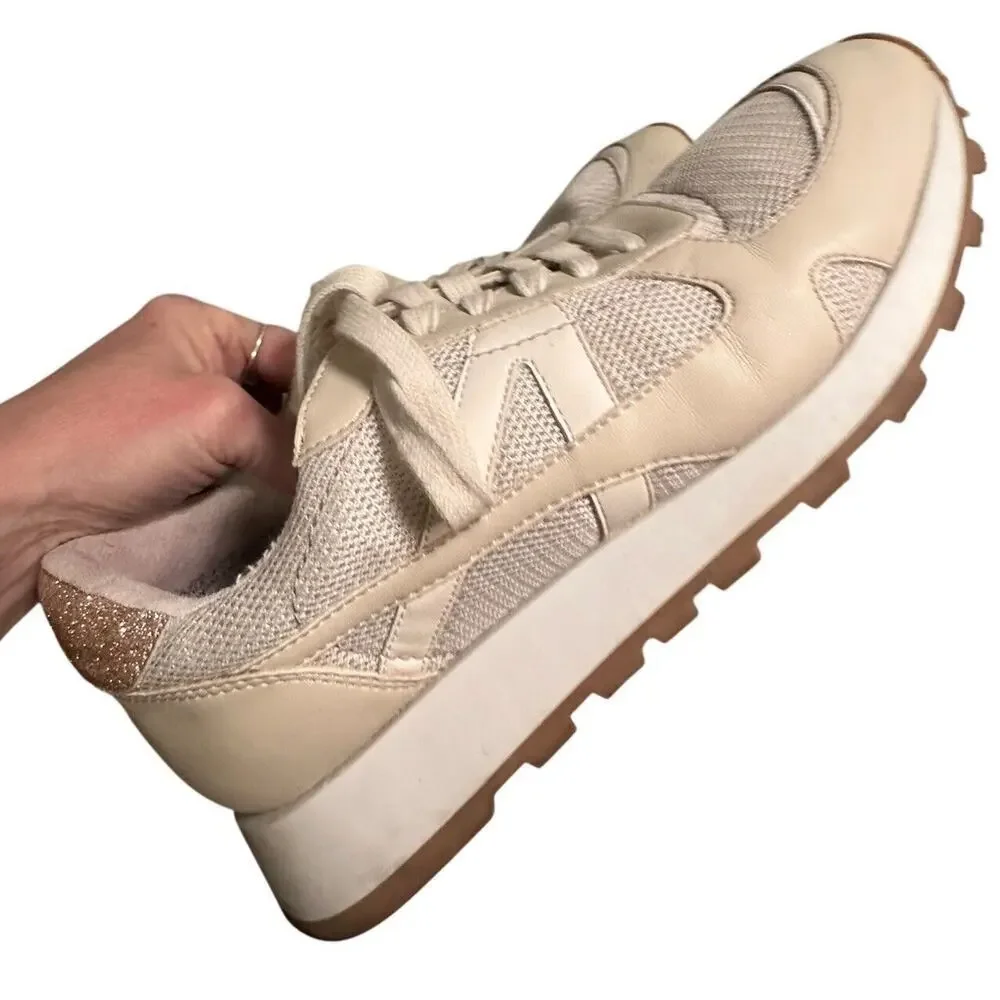 Dolce‎ Vita Markus Ivory Leather Mesh Sneakers Gold Womens 9.5